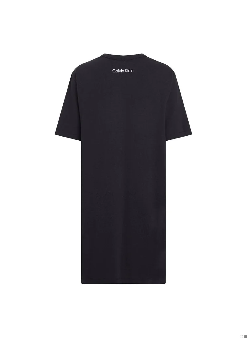CALVIN KLEIN Women's Short Sleeve Sleepshirt Nightdress - Cotton, Black