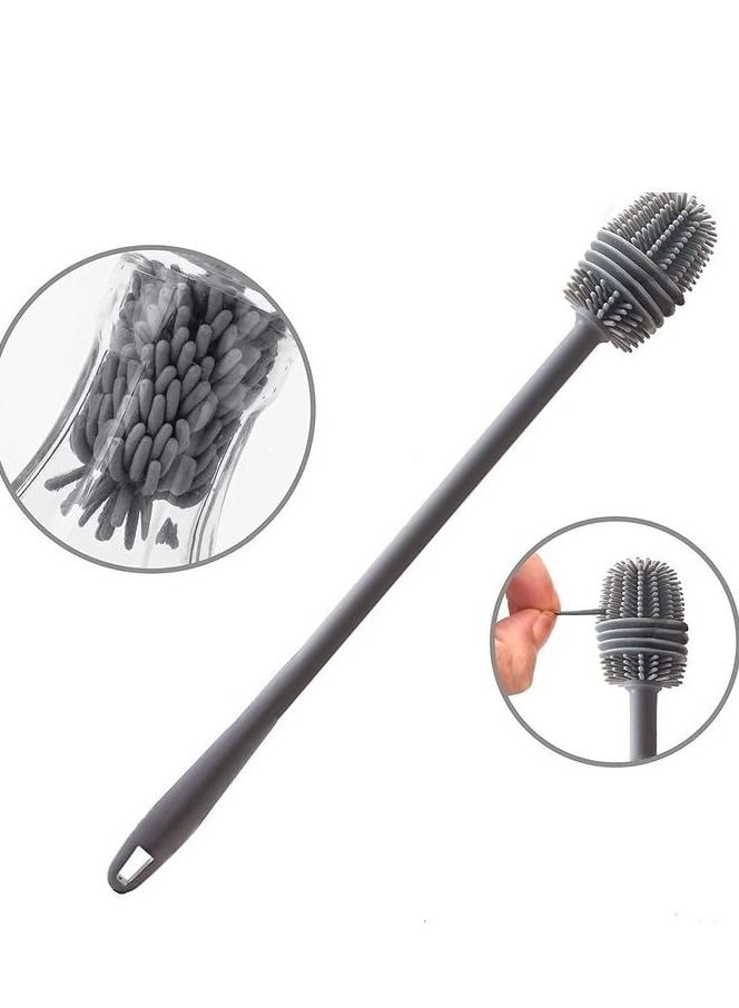 فرشاة سيليكون بيد طويلة 12.5 بوصة لتنظيف زجاجة المياه بفتحة قطر صغيرة -رمادي - Image 5