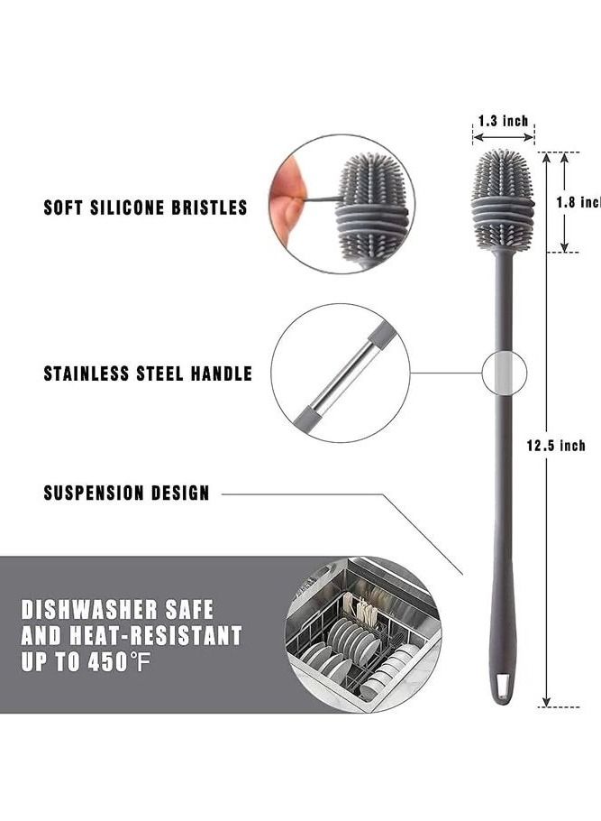 فرشاة سيليكون بيد طويلة 12.5 بوصة لتنظيف زجاجة المياه بفتحة قطر صغيرة -رمادي - Image 4