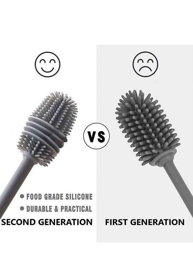 فرشاة سيليكون بيد طويلة 12.5 بوصة لتنظيف زجاجة المياه بفتحة قطر صغيرة -رمادي - Image 2