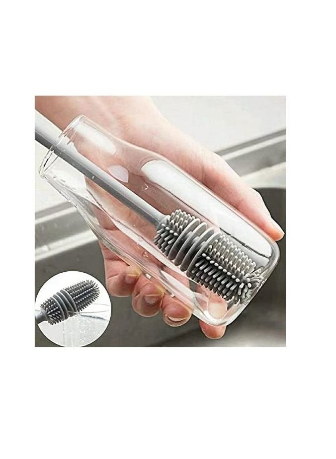 فرشاة سيليكون بيد طويلة 12.5 بوصة لتنظيف زجاجة المياه بفتحة قطر صغيرة -رمادي - Image 3