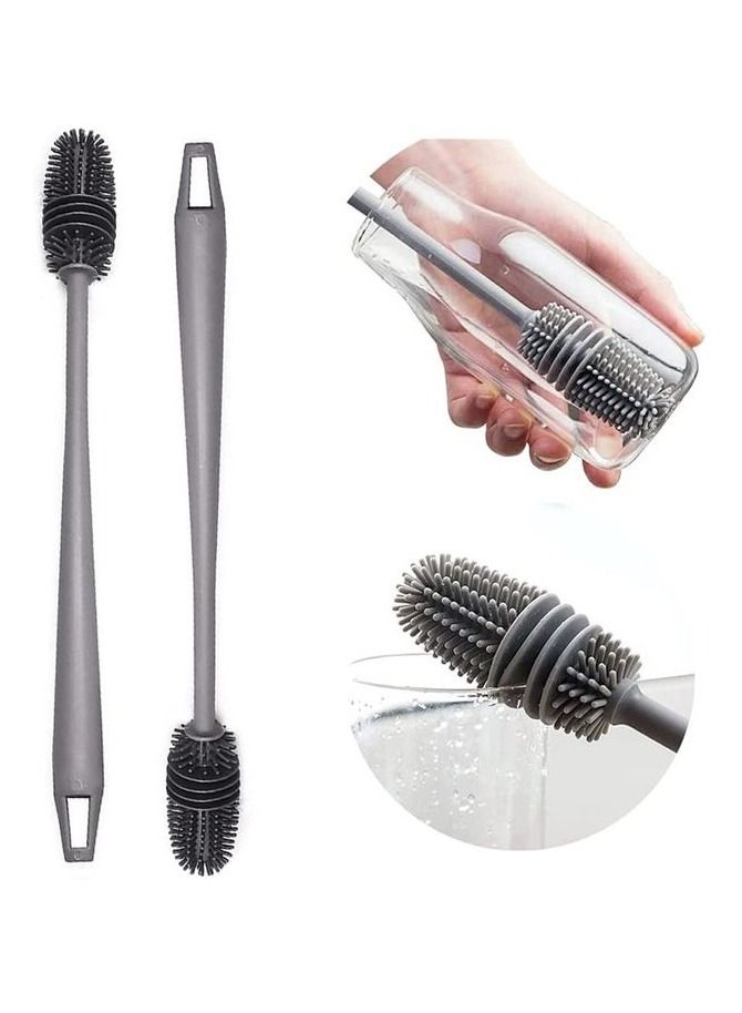 فرشاة سيليكون بيد طويلة 12.5 بوصة لتنظيف زجاجة المياه بفتحة قطر صغيرة -رمادي - Image 1