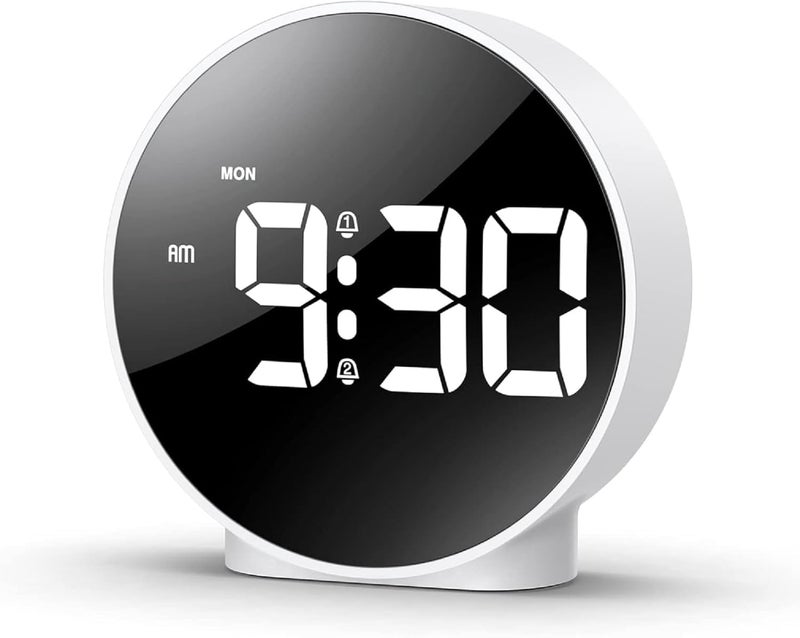 Meneflix Led Alarm Clock Digital Round Clock with Voice and Touch Activated 2 Separate Alarms Snooze Week 4 Adjustable Brightness USBBattery Powered White - Image 1