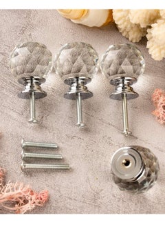 Y&D 6 Pack Crystal Knob, Ball Glass Clear Single Hole Handle, 30mm (1.2") Round Diamond Shaped Knob for Drawer Dresser, Metal Base, (with 22mm/25mm/45mm Breakaway Screws)  - Image 1