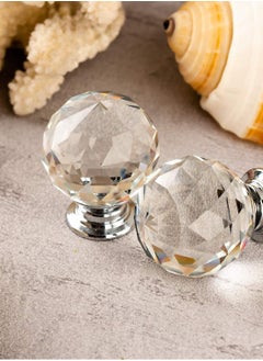 Y&D 6 Pack Crystal Knob, Ball Glass Clear Single Hole Handle, 30mm (1.2") Round Diamond Shaped Knob for Drawer Dresser, Metal Base, (with 22mm/25mm/45mm Breakaway Screws)  - Image 3