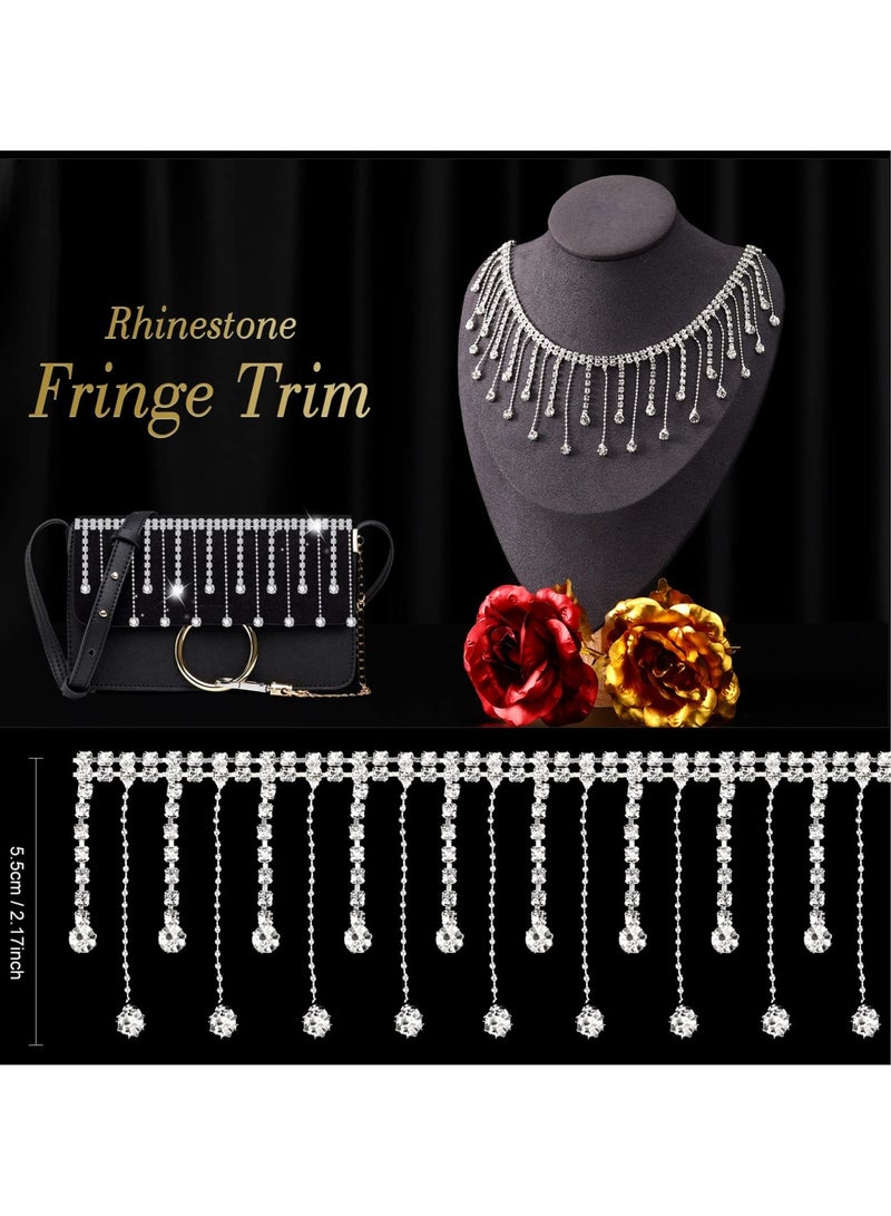 SYOSI 2 Yards Rhinestone Fringe Trim Rhinestone Ribbon Tassel Chain Diamond Crystal Tassel Fringe Trim for Sewing Craft Clothing Wedding Dress Female Jewelry Personalized DIY Decor Length 2.16 Inch (Silver) - Image 2
