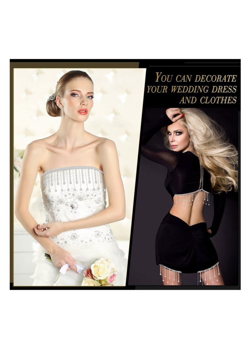 SYOSI 2 Yards Rhinestone Fringe Trim Rhinestone Ribbon Tassel Chain Diamond Crystal Tassel Fringe Trim for Sewing Craft Clothing Wedding Dress Female Jewelry Personalized DIY Decor Length 2.16 Inch (Silver) - Image 3