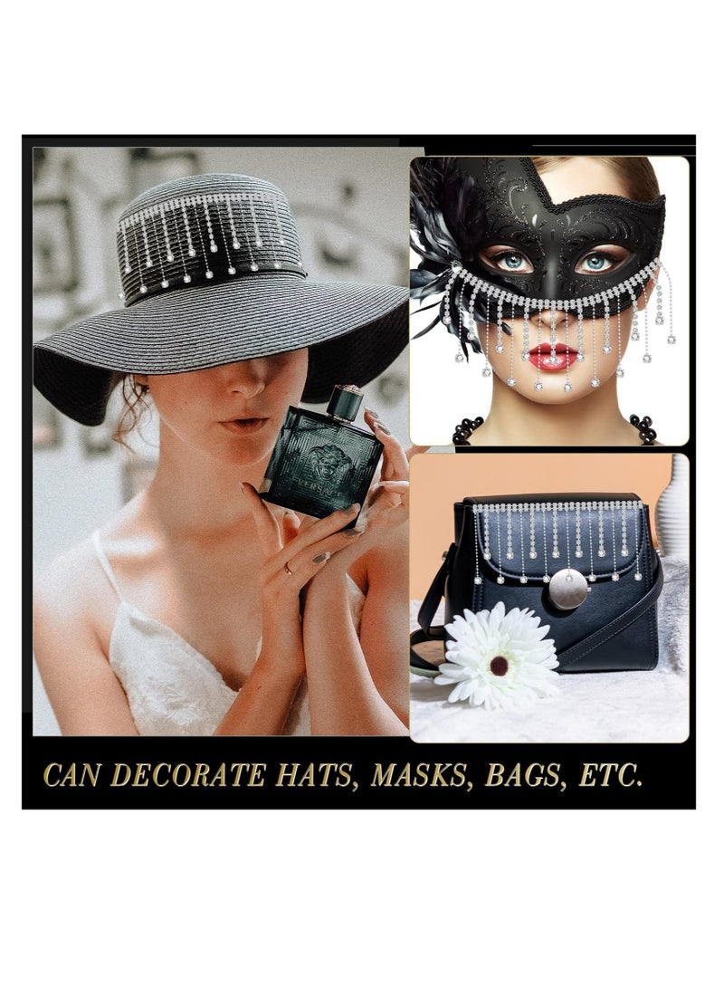 SYOSI 2 Yards Rhinestone Fringe Trim Rhinestone Ribbon Tassel Chain Diamond Crystal Tassel Fringe Trim for Sewing Craft Clothing Wedding Dress Female Jewelry Personalized DIY Decor Length 2.16 Inch (Silver) - Image 4