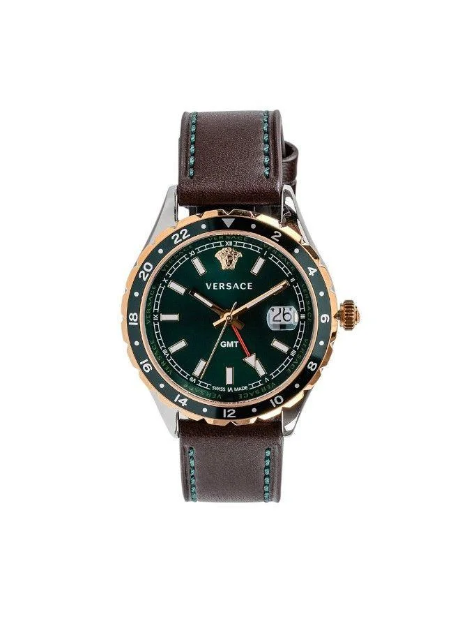 VERSACE Hellenyium GMT Green Dial Leather Watch