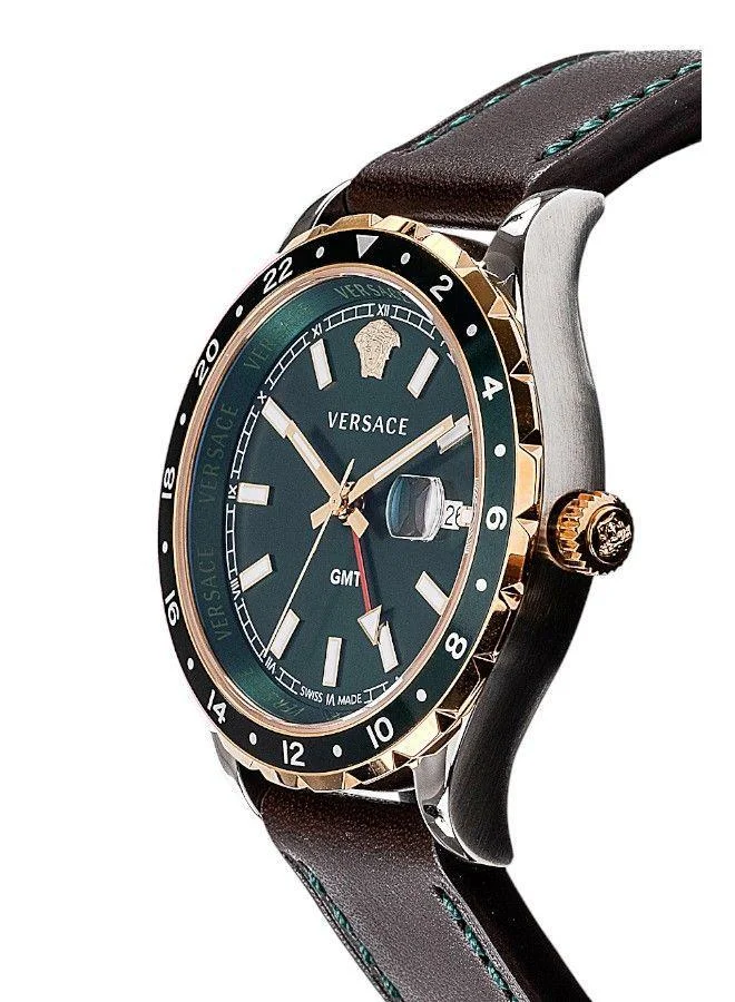 VERSACE Hellenyium GMT Green Dial Leather Watch