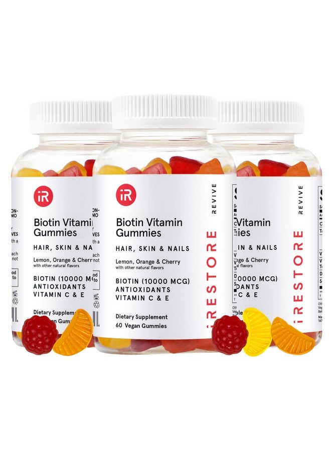 iRestore Hair Gummy Vitamins, Vegan Biotin Gummies for Hair Skin and Nails, Hair Gummies, Biotin Gummies for Hair Growth Biotin Vitamins for Women & Men, Biotin 10,000mcg, 3PK - Image 1