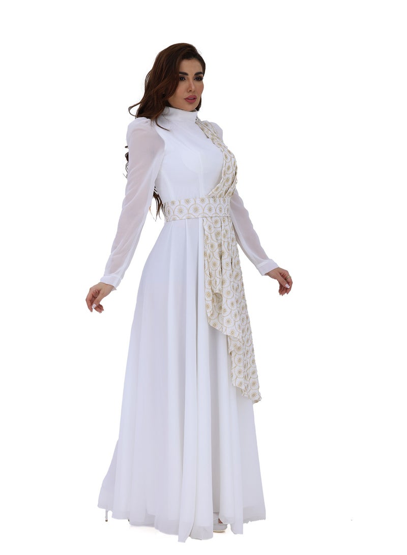 Modern Design A Ramadan galabiya with transparent sleeves, an elegant and attractive design, a side shawl with golden embroidery, and a sophisticated golden belt.  - Image 3