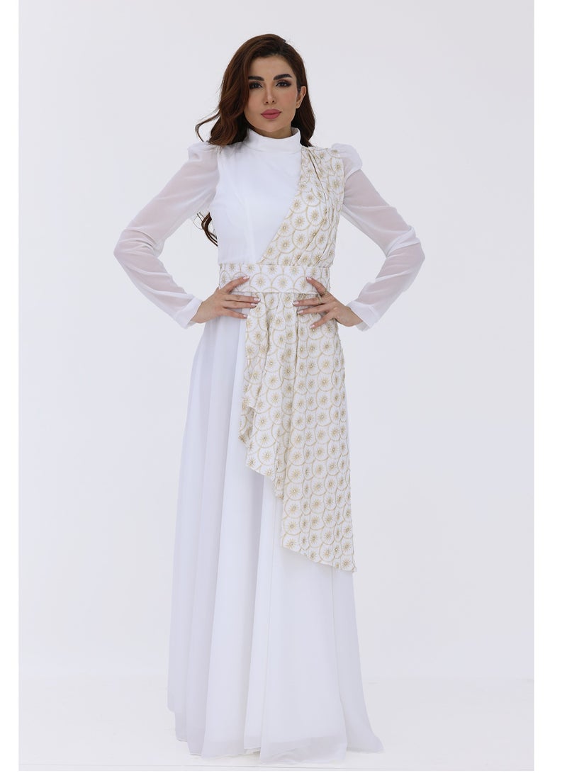 Modern Design A Ramadan galabiya with transparent sleeves, an elegant and attractive design, a side shawl with golden embroidery, and a sophisticated golden belt.  - Image 1