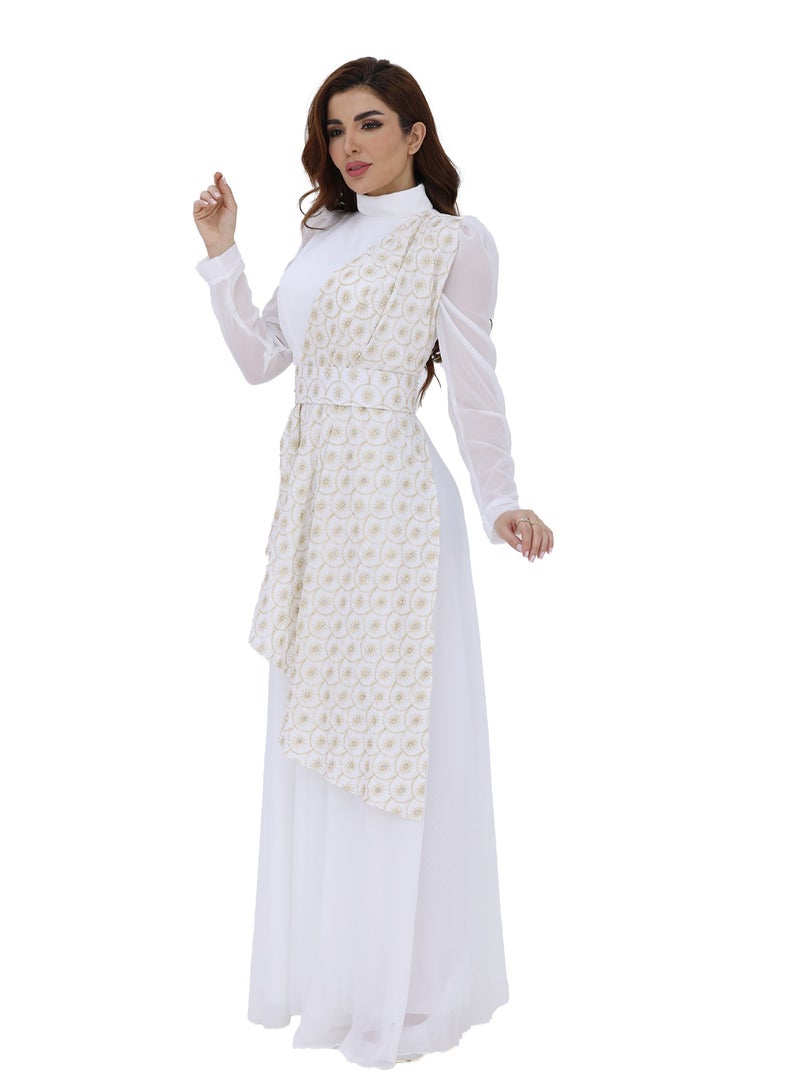 Modern Design A Ramadan galabiya with transparent sleeves, an elegant and attractive design, a side shawl with golden embroidery, and a sophisticated golden belt.  - Image 2