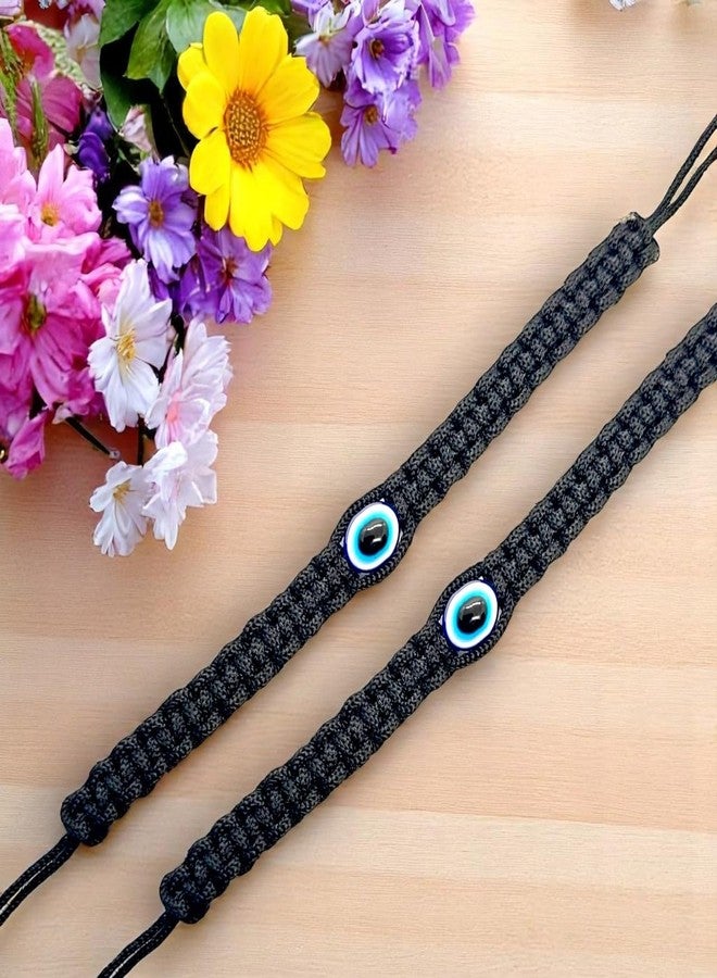 Elleva Black Adjustable Bracelet Women Charms Thread Dhaga Hand Bracelet for Man Evil Eye Handmade Nazariya | Evil Eye Rakhi for Brother Set of 4 (Pack of1) - Image 4