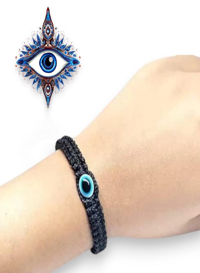 Elleva Black Adjustable Bracelet Women Charms Thread Dhaga Hand Bracelet for Man Evil Eye Handmade Nazariya | Evil Eye Rakhi for Brother Set of 4 (Pack of1) - Image 5