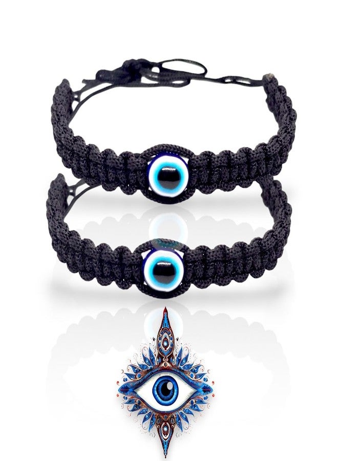 Elleva Black Adjustable Bracelet Women Charms Thread Dhaga Hand Bracelet for Man Evil Eye Handmade Nazariya | Evil Eye Rakhi for Brother Set of 4 (Pack of1) - Image 3
