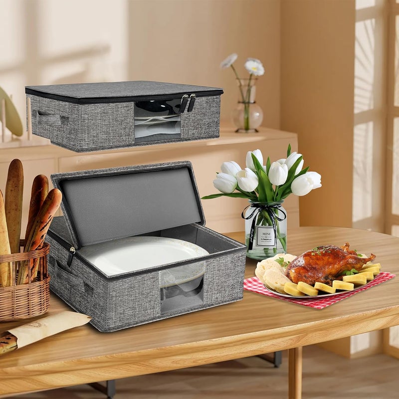 VERONLY Platter Storage Case  Plate Storage Containers with PVC Windows16512655 Stackable China Storage Containers Hard Shell4 Felt Dividers Included for DishPlate Dinnerware and TransportGray - Image 3