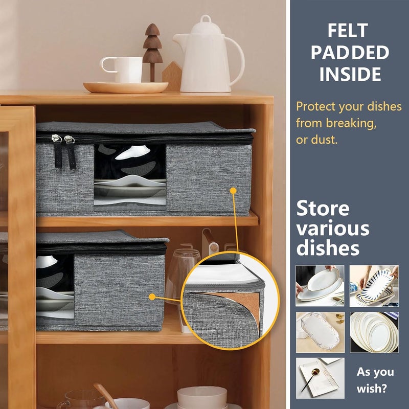 VERONLY Platter Storage Case  Plate Storage Containers with PVC Windows16512655 Stackable China Storage Containers Hard Shell4 Felt Dividers Included for DishPlate Dinnerware and TransportGray - Image 5