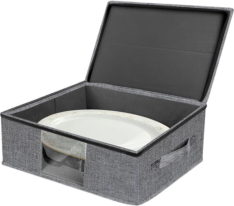 VERONLY Platter Storage Case  Plate Storage Containers with PVC Windows16512655 Stackable China Storage Containers Hard Shell4 Felt Dividers Included for DishPlate Dinnerware and TransportGray - Image 1