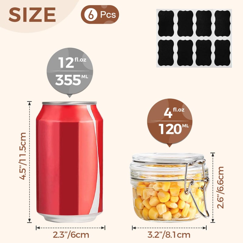 ComSaf 4oz Small Airtight Glass Jars Set of 6 with Lids Food Storage Jar Round  Mason Jar  Mini Storage Container with Clear Preserving Seal Wire Clip Fastening for Kitchen Canning  Jam  Spice  Honey - Image 2