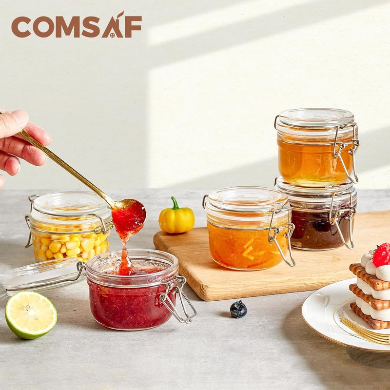 ComSaf 4oz Small Airtight Glass Jars Set of 6 with Lids Food Storage Jar Round  Mason Jar  Mini Storage Container with Clear Preserving Seal Wire Clip Fastening for Kitchen Canning  Jam  Spice  Honey - Image 4