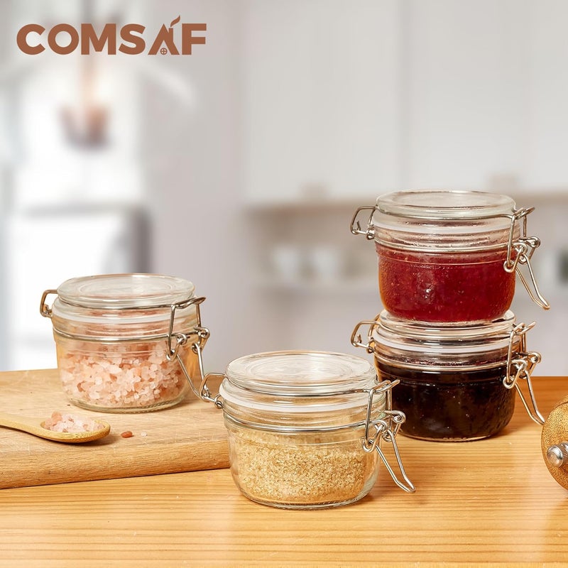 ComSaf 4oz Small Airtight Glass Jars Set of 6 with Lids Food Storage Jar Round  Mason Jar  Mini Storage Container with Clear Preserving Seal Wire Clip Fastening for Kitchen Canning  Jam  Spice  Honey - Image 5