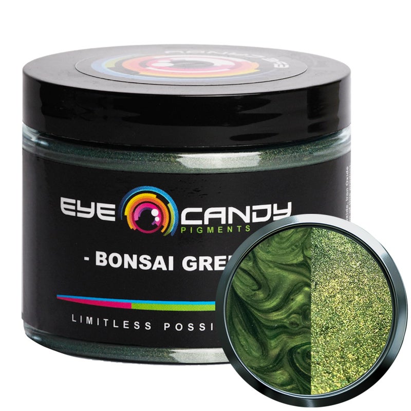 Eye Candy Pigments Premium Green Mica Powder - Bonsai Green (50gr) - for Epoxy, Resin, Soap, Paint, Woodworking, Acrylic Pouring, Bath Bombs, Fishing Lures - DIY Arts and Crafts Additive - Image 1