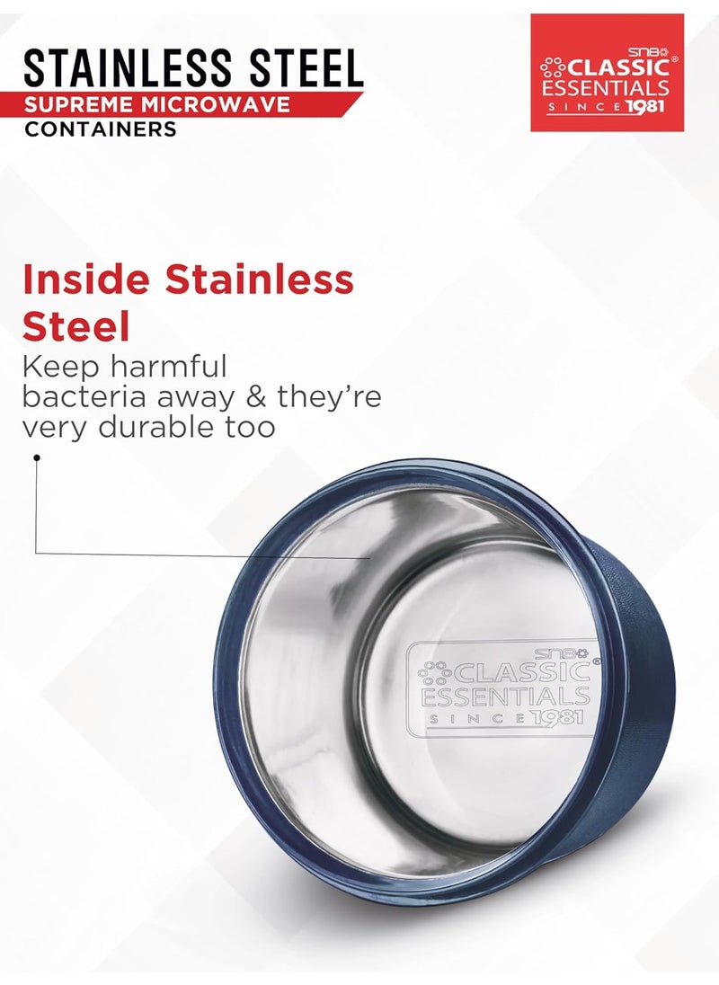 Classic Essentials CLASSIC ESSENTIALS Stainless Steel Microwave Safe Containers with Lids Insulated Lunch Box, 3 Containers Lunch Box (1250 ml)  - Image 2