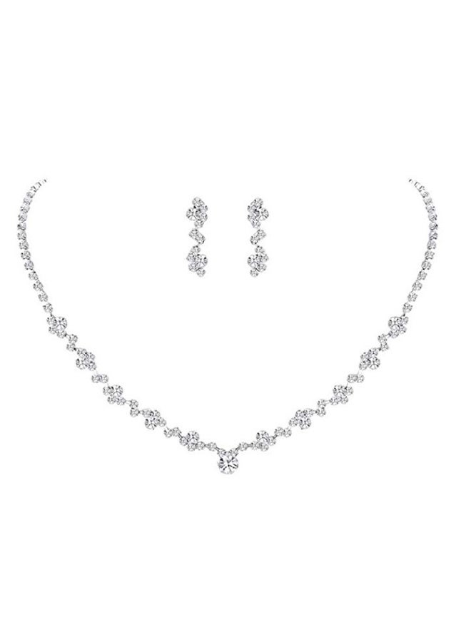 2-Piece Set of Jewelry Diamond Necklace Earrings European Style Elegant and Noble Jewelry Gift,Rhinestone Inlay Jewellery Set - Image 1