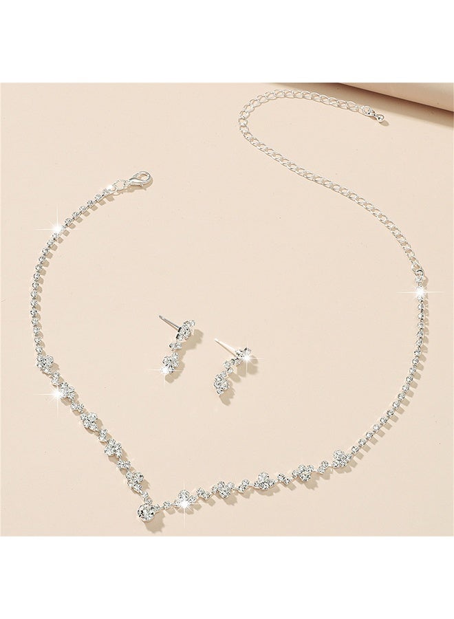 2-Piece Set of Jewelry Diamond Necklace Earrings European Style Elegant and Noble Jewelry Gift,Rhinestone Inlay Jewellery Set - Image 5