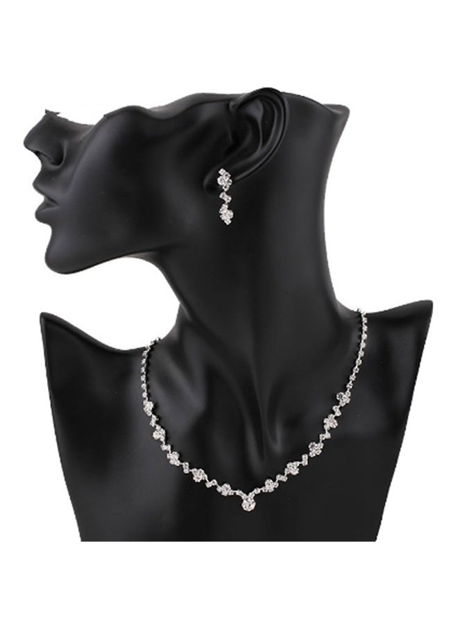 2-Piece Set of Jewelry Diamond Necklace Earrings European Style Elegant and Noble Jewelry Gift,Rhinestone Inlay Jewellery Set - Image 3