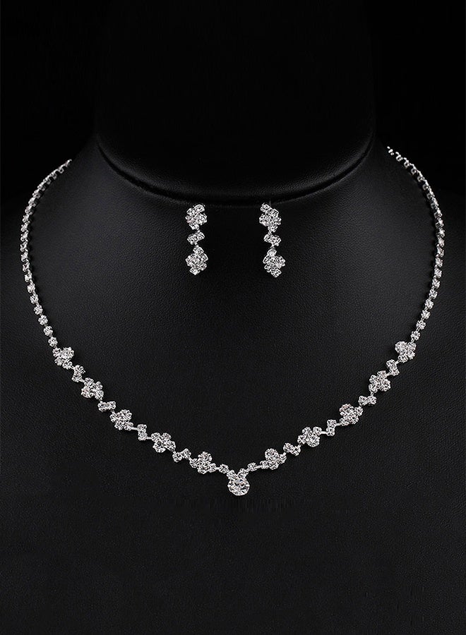 2-Piece Set of Jewelry Diamond Necklace Earrings European Style Elegant and Noble Jewelry Gift,Rhinestone Inlay Jewellery Set - Image 2