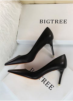 BIGTREE Women's Solid Color Elegant Stiletto Pumps 7.5CM Fashion Gorgeous Closed Pointed Toe Slip On Solid High Heels Black  - Image 3