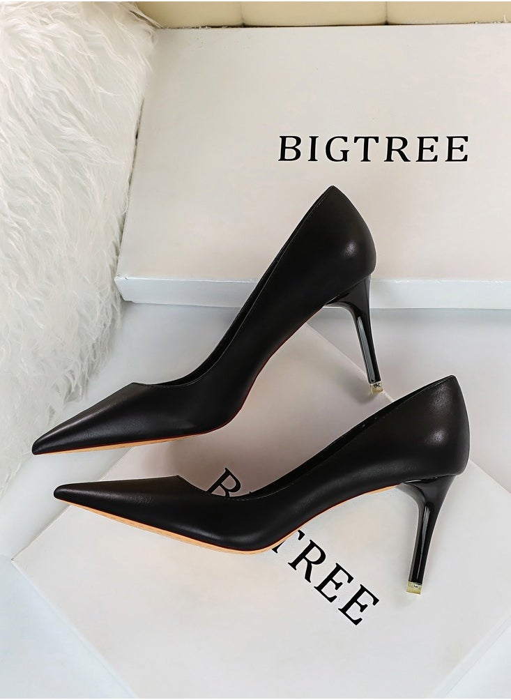 BIGTREE Women's Solid Color Elegant Stiletto Pumps 7.5CM Fashion Gorgeous Closed Pointed Toe Slip On Solid High Heels Black  - Image 3