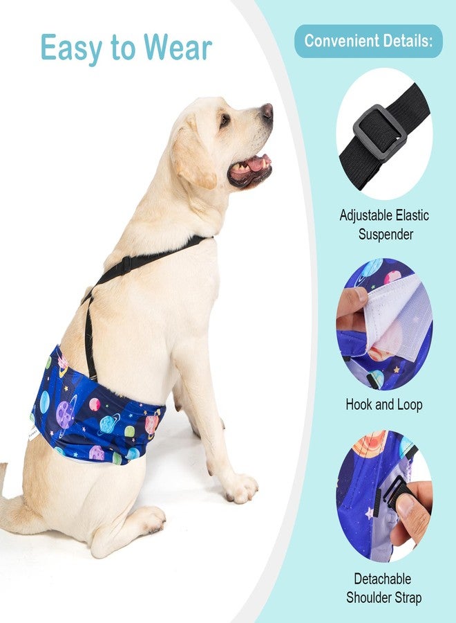 Avont 3 Pack Avont Dog Belly Bands Diapers Male with 1 Detachable Suspender, Reusable Washable Boy Doggie Pee Wraps with Harness, Separable Shoulder Strap Escape Proof & Non-Slip -Space Theme M - Image 3