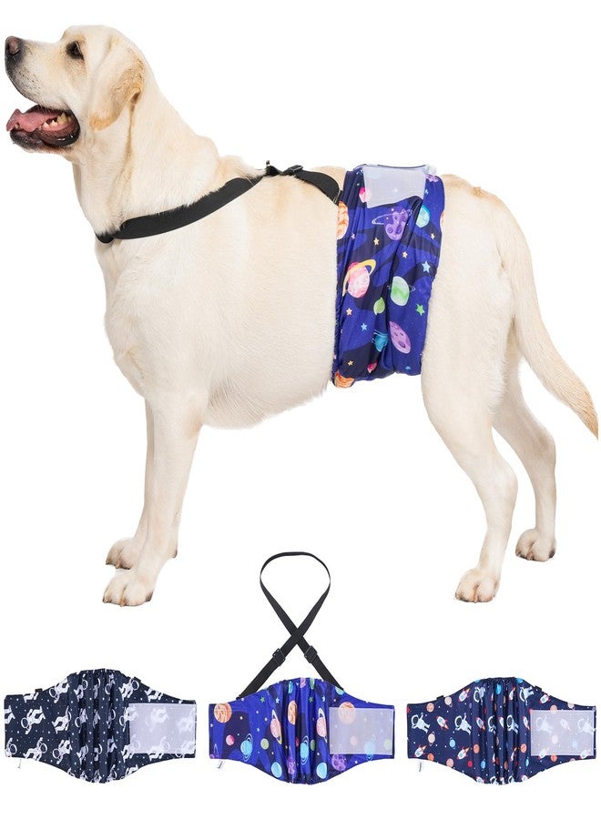 Avont 3 Pack Avont Dog Belly Bands Diapers Male with 1 Detachable Suspender, Reusable Washable Boy Doggie Pee Wraps with Harness, Separable Shoulder Strap Escape Proof & Non-Slip -Space Theme M - Image 1