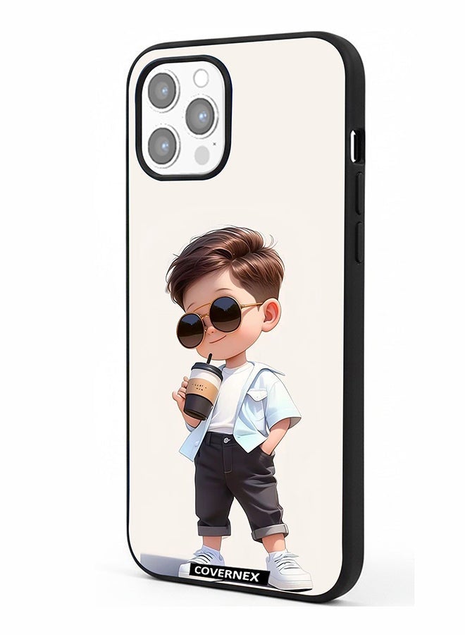 Covernex Apple iPhone 12 Pro Max Protective Case Cover Printed Featuring Cool Kid with Sunglasses and Coffee - Image 1