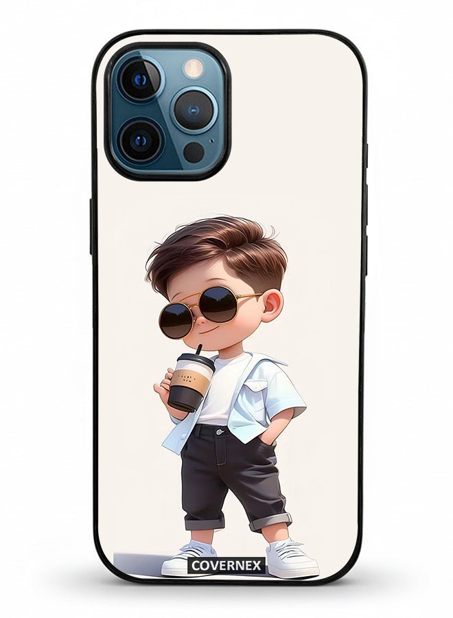 Covernex Apple iPhone 12 Pro Max Protective Case Cover Printed Featuring Cool Kid with Sunglasses and Coffee - Image 2