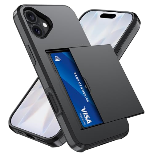 Qinmay Compatible with iPhone 17 Case Wallet,Built-in Card Holder, Heavy Duty Protective Dual Layer Shockproof Hidden Card Slot Slim Wallet Phone Cover for iPhone 17 ，Black - Image 1