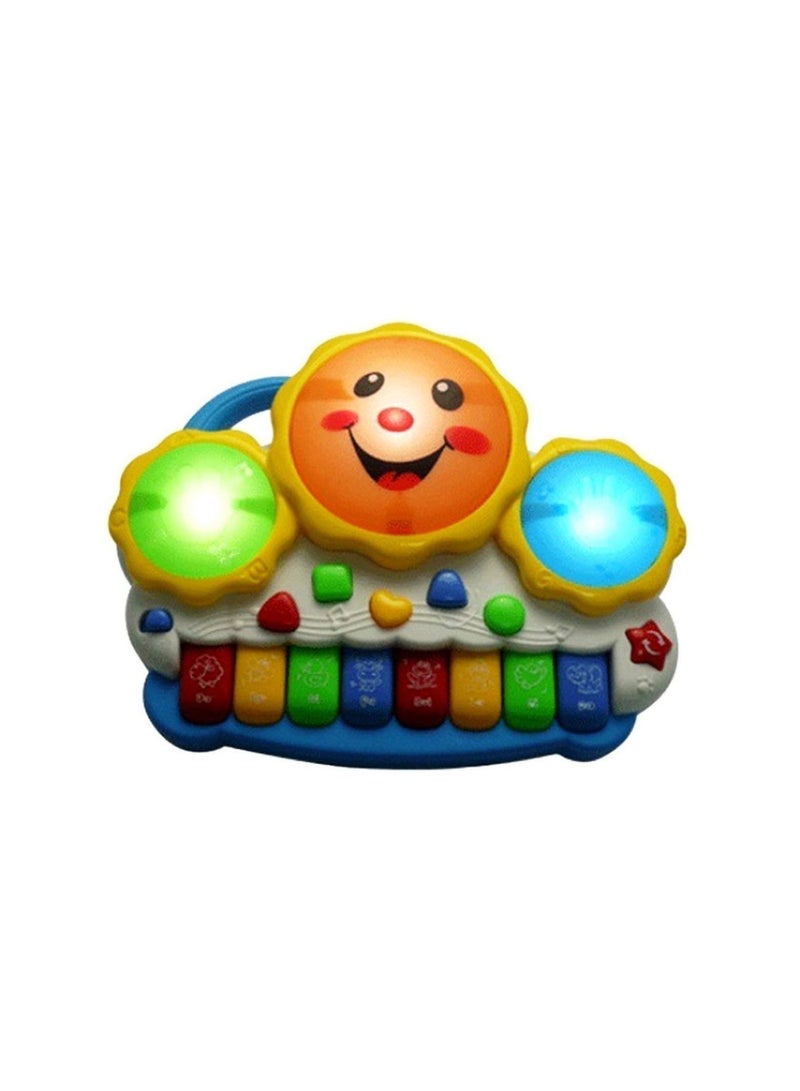 An educational piano for children with a fun design that encourages learning through play! It features animal sounds, musical notes, interactive buttons with attractive colors, and sensory-stimulating shapes, as well as left and right-hand buttons and a smiley face that promotes interaction. Ideal for developing auditory, visual, and motor skills for children aged one year and older. - Image 2