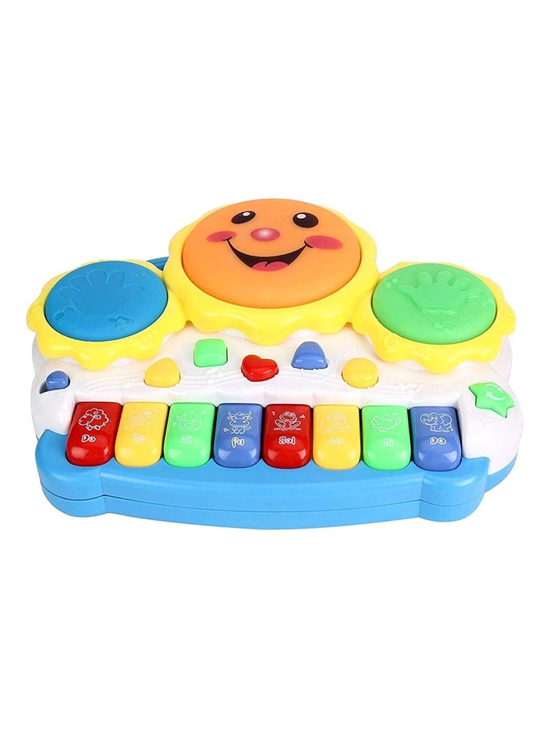 An educational piano for children with a fun design that encourages learning through play! It features animal sounds, musical notes, interactive buttons with attractive colors, and sensory-stimulating shapes, as well as left and right-hand buttons and a smiley face that promotes interaction. Ideal for developing auditory, visual, and motor skills for children aged one year and older. - Image 4