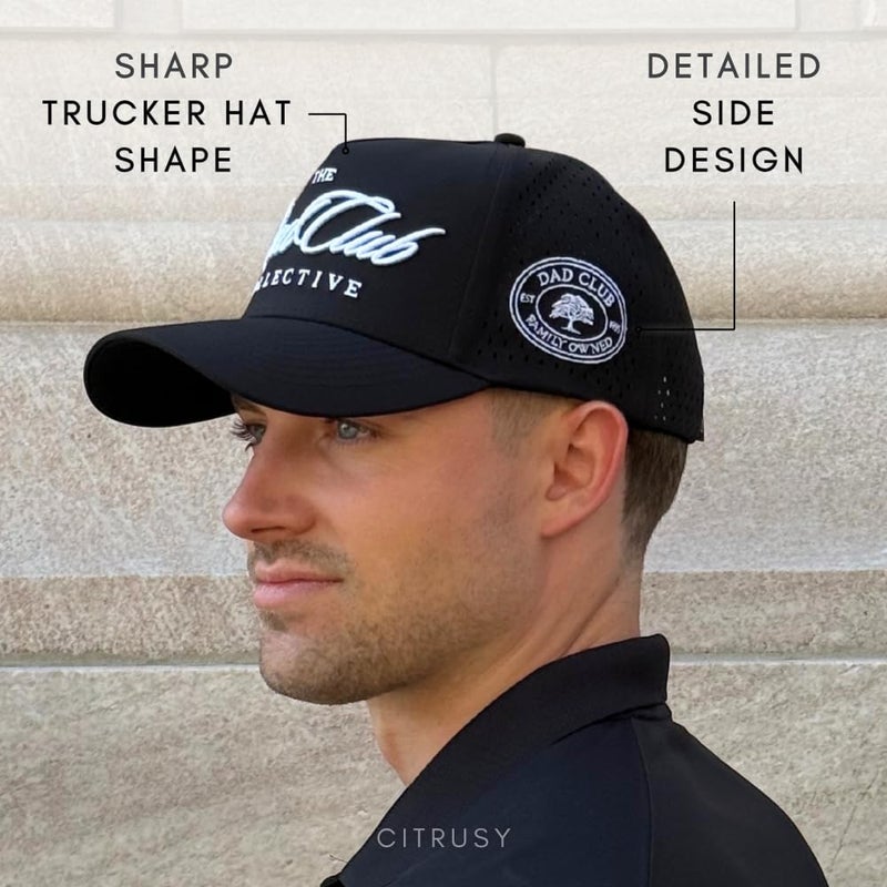 CITRUSY Athletic Trucker Golf Hat | Performance Mens 5 Panel Hat | Cool Breathable Waterproof Sweat Proof Workout Running Cap | Golf Gear Accessories | A Frame Rope Snapback Adjustable Hat (Dad Club | Black) - Image 5
