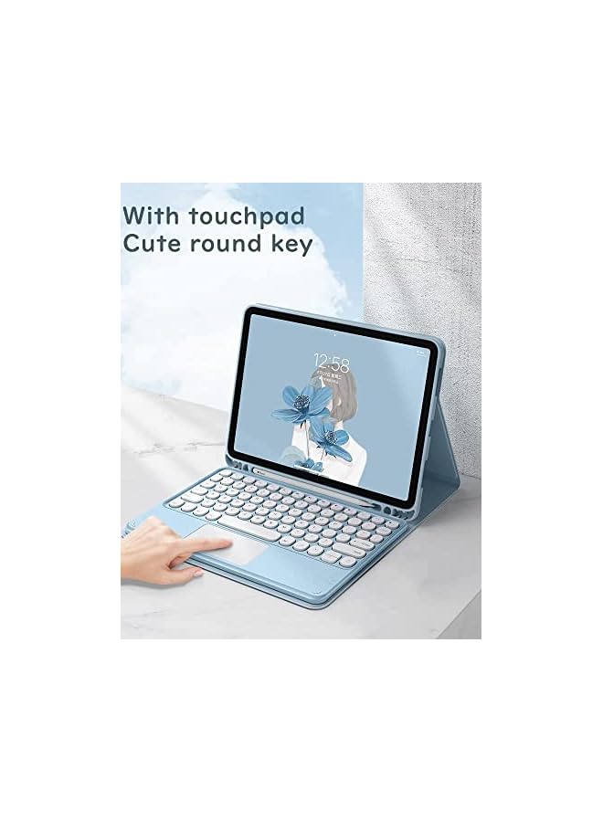 Ipad 10Th Generation 2022 Keyboard Case With Touchpad Round Key Color Keyboard Ipad 10 10.9 Inch Detachable Touch Keyboard Slim Smart Cover With Pencil Holder Blue  - Image 4