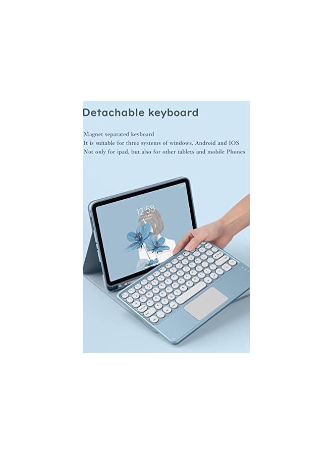 Ipad 10Th Generation 2022 Keyboard Case With Touchpad Round Key Color Keyboard Ipad 10 10.9 Inch Detachable Touch Keyboard Slim Smart Cover With Pencil Holder Blue  - Image 3