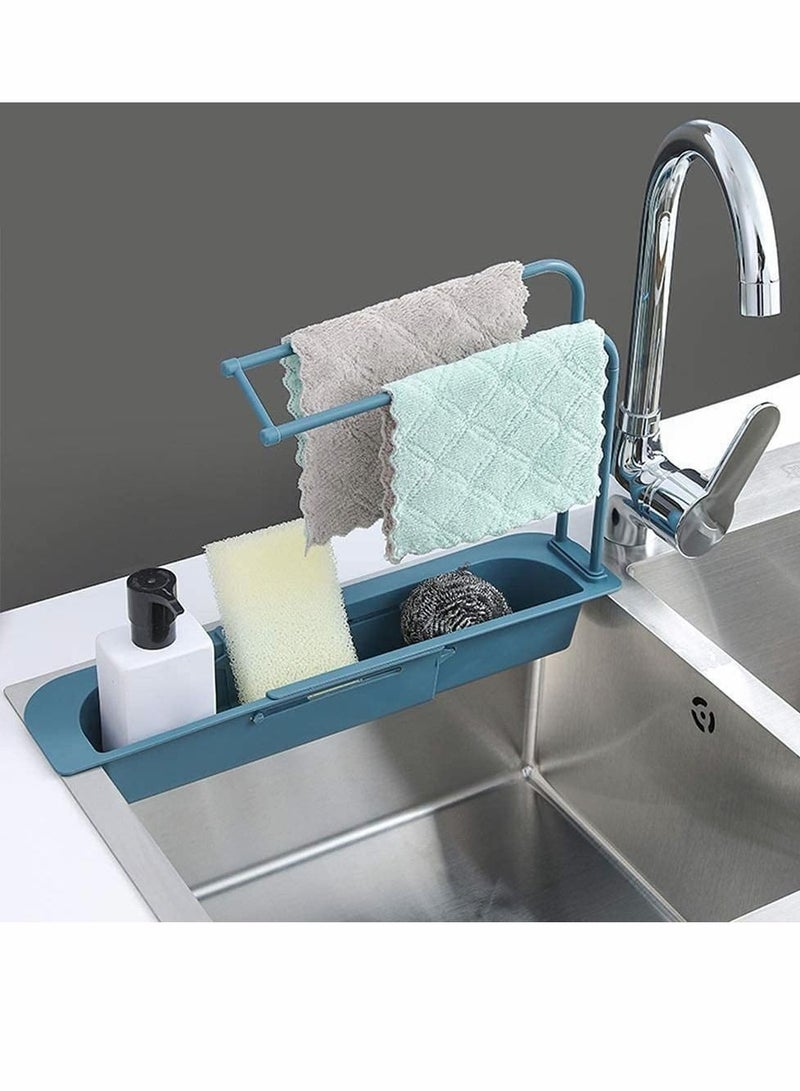 واي آند دي Telescopic Sink Holder, Adjustable Drainer Tray Sponge Soap Organizer Holder Dish Cloth Hanger for Home Kitchen - Image 1