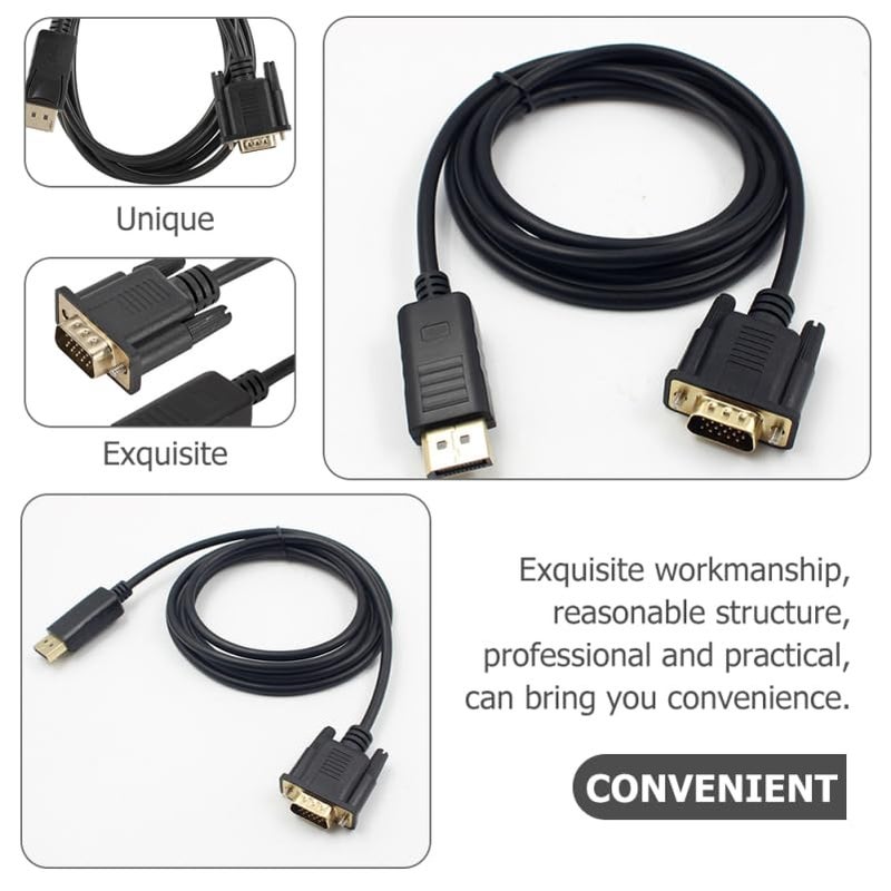 POPETPOP Displayport to Vga Cable 70.86In Gold-Plated Connector Compatible with Computer Monitor Projector for Hd Video Streaming - Image 2