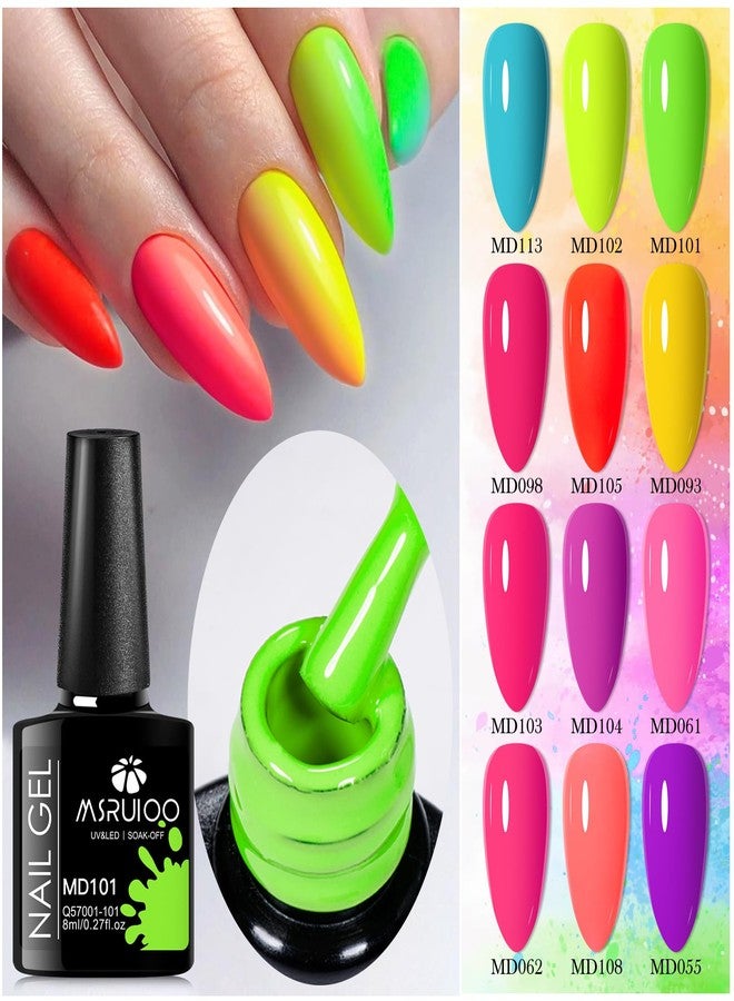 MSRUIOO Neon Gel Nail Polish Set, 12 Colors All Seasons Neon Bright Hot Pink Green Blue Purple Orange Yellow Nail Gel Kit Soak Off Nail Art Design Manicure DIY at Home Salon Gift for Girls Ladies - Image 5