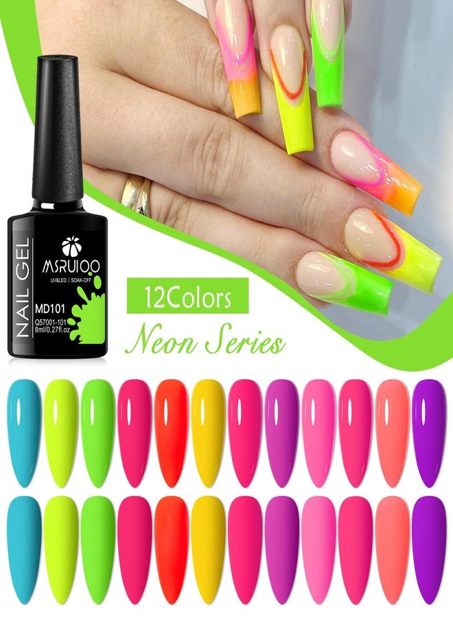 MSRUIOO Neon Gel Nail Polish Set, 12 Colors All Seasons Neon Bright Hot Pink Green Blue Purple Orange Yellow Nail Gel Kit Soak Off Nail Art Design Manicure DIY at Home Salon Gift for Girls Ladies - Image 2