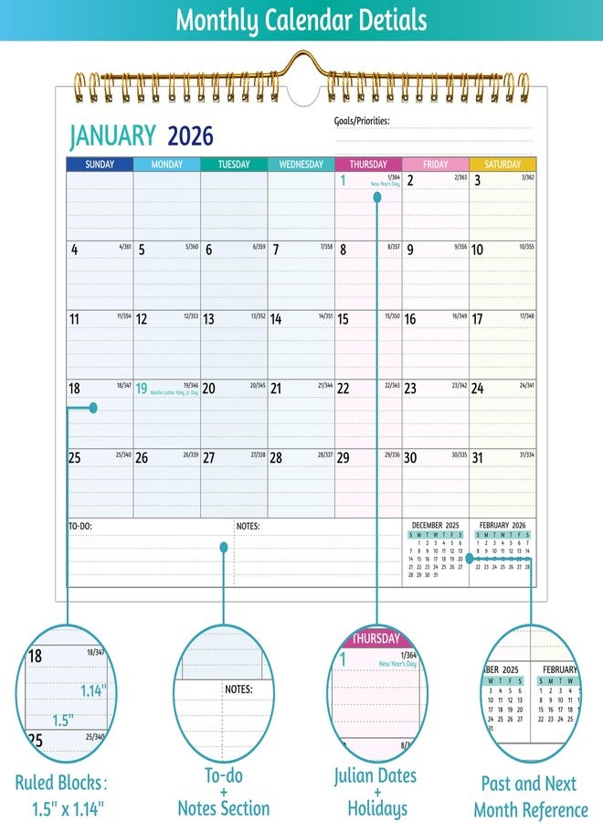 BowCuk Wall Calendar 2026-2027 - 2 Year Calendar 2026-2027, 11 x 8.5 In, Jan 2026 - Dec 2027, 2026 Calendar 24 Months, Small Monthly Calendar 2026, with Ruled Blocks, Thick Paper, Holidays, To-dos ＆ Notes - Image 3